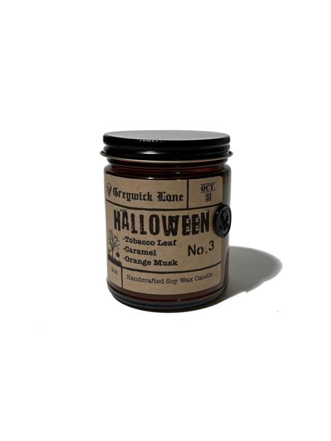 Halloween Candle - Tobacco & Caramel Dark Vintage Gothic Decor Unique Fall Spooky Fragrance Goth Party Gift, 9Oz Amber Jar - image 1