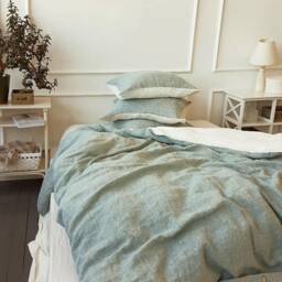 Linen Duvet Set in Bluish Green, Off-White - Washed Reversible Linen Bedding Set Queen Cal King Bed More Colors Available - thumbnail 3