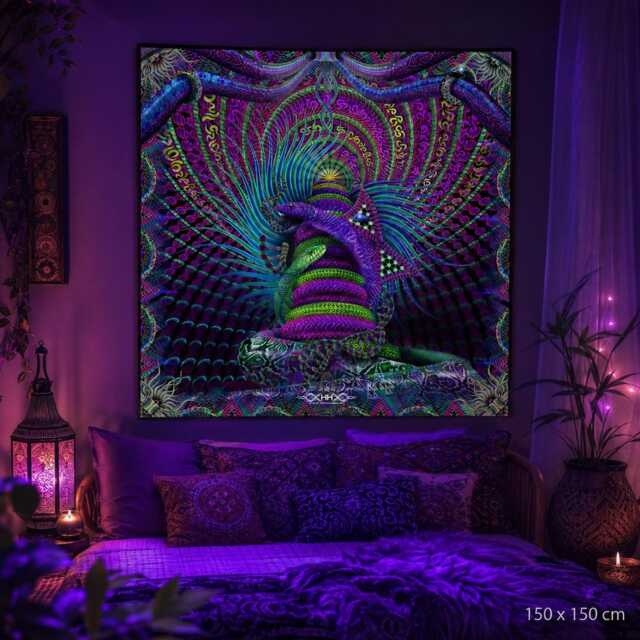 Kundalini Rising Uv Active Neon Fluro Tapestry, Psychedelic Blacklight Wall Hanging, Festival Backdrop, Visionary Room Decor - image 1