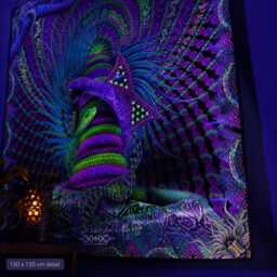 Kundalini Rising Uv Active Neon Fluro Tapestry, Psychedelic Blacklight Wall Hanging, Festival Backdrop, Visionary Room Decor - thumbnail 3
