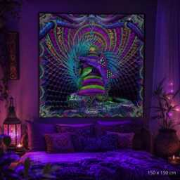 Kundalini Rising Uv Active Neon Fluro Tapestry, Psychedelic Blacklight Wall Hanging, Festival Backdrop, Visionary Room Decor