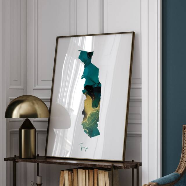 Togo Map Emerald Green & Gold Wall Art Print - image 1