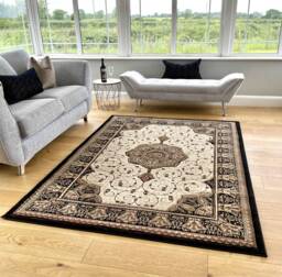 Black Beige Classic Traditional Vintage Thick Living Room Carpet Runners Floral Persian Style Rugs - thumbnail 1