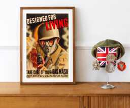 Reprint Of A Us Ww2 Propaganda Poster - Designed For Living Gasmaks - thumbnail 1