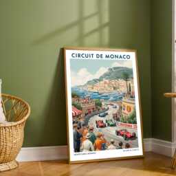 Circuit De Monaco F1 Grand Prix Travel Poster - Vintage Racing Motorsport Fan Wall Art Print Illustration - thumbnail 2
