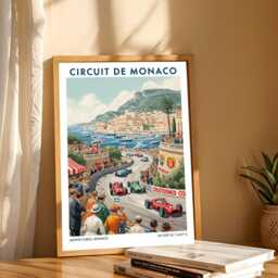 Circuit De Monaco F1 Grand Prix Travel Poster - Vintage Racing Motorsport Fan Wall Art Print Illustration - thumbnail 3