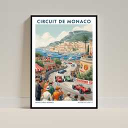 Circuit De Monaco F1 Grand Prix Travel Poster - Vintage Racing Motorsport Fan Wall Art Print Illustration - thumbnail 1
