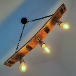 Rustic Whisky Barrel Pendant Light - Reclaimed Wood Chandelier For Kitchen, Bar, Farmhouse Decor - thumbnail 2
