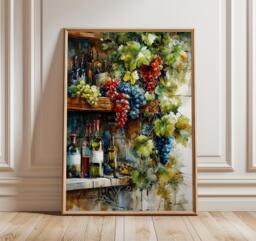 Tuscan Bread & Olives Poster, Rustic Italian Kitchen Wall Art Print Watercolor Style - thumbnail 1
