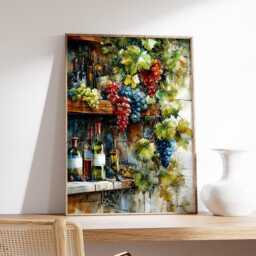 Tuscan Bread & Olives Poster, Rustic Italian Kitchen Wall Art Print Watercolor Style - thumbnail 2