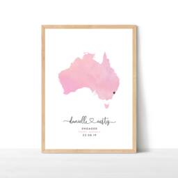 Personalised Engagement Gift, Map Print, Destination Travel Map, Watercolour Wedding Australia Print - thumbnail 1