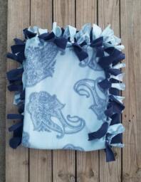 Western No Sew Tied Blanket, Southern Farmhouse Decoration, Blue & Navy Floral Throw, Flower Fleece Knotted Baby Soft Dog Bedding - thumbnail 1