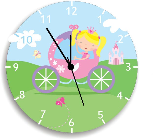 Girls Princess Wall Clock Pink Castle Bedroom Wall Art Baby Nursery Decor