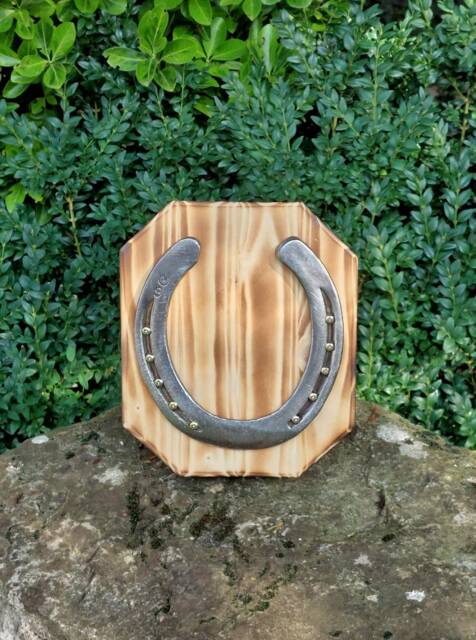Genuine Horseshoe On A Wooden Board/Handcrafted, Entirely Handmade Lucky Charm Wall Decoration Unique Creation - image 1