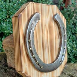 Genuine Horseshoe On A Wooden Board/Handcrafted, Entirely Handmade Lucky Charm Wall Decoration Unique Creation - thumbnail 2
