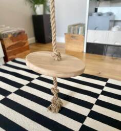Handmade Oak Wood Tree Swing - Round Disc Seat, Personalized Tag