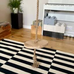 Handmade Oak Wood Tree Swing - Round Disc Seat, Personalized Tag - thumbnail 3