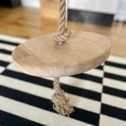 Handmade Oak Wood Tree Swing - Round Disc Seat, Personalized Tag - thumbnail 2