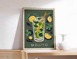 Mojito Cocktail Poster, Art Print, Bar Art, Kitchen Decor, Drinks Restaurant Cafe Decor - thumbnail 1