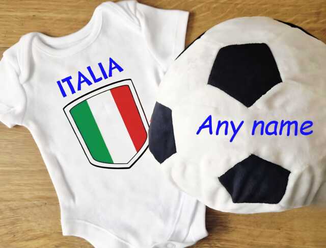 Personalised Embroidered Italia Italy Soft Toy Football & Babygrow/Romper Tshirt Set - image 1