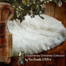 White Faux Sheepskin Christmas Tree Skirt - Shaggy Fur Accent - thumbnail 2