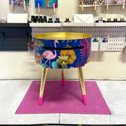 Gold & Navy Leopard Flamingo Round Bedside Table . Fun Bright Home Decor Ideal For Nightstand Or Side Table. Comes With Drawer - thumbnail 2