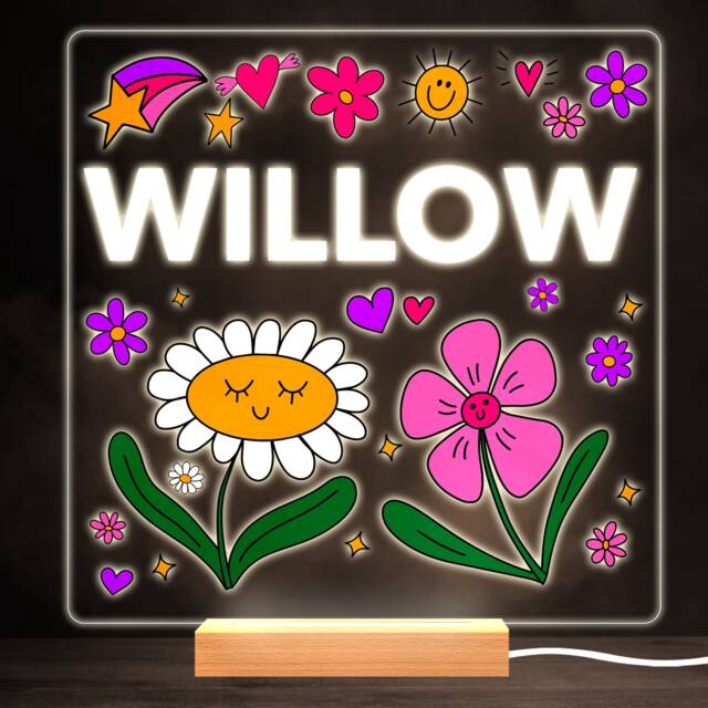 Cute Happy Flowers Colourful Square Personalised Gift Led Lamp Night Light - Bedroom - image 1