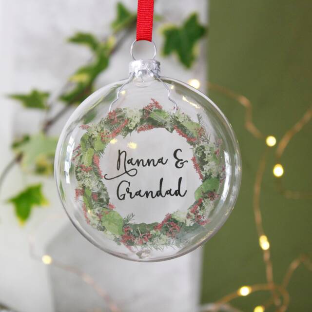 Nanna & Grandad Personalised Bauble - Grandparent Christmas Tree Decoration Gift For Grandpa Grandma - image 1