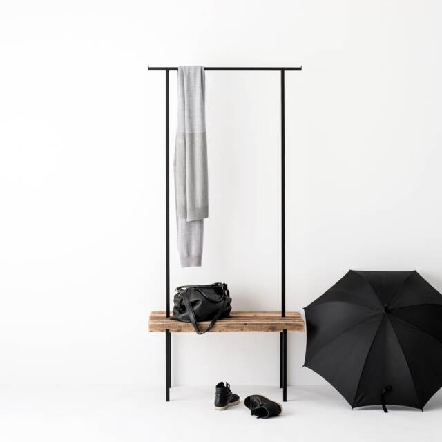 Small Coat Rack Made Of Reclaimed Wood With Practical Bench - image 1