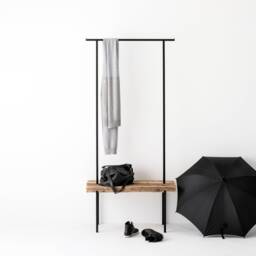 Small Coat Rack Made Of Reclaimed Wood With Practical Bench - thumbnail 1
