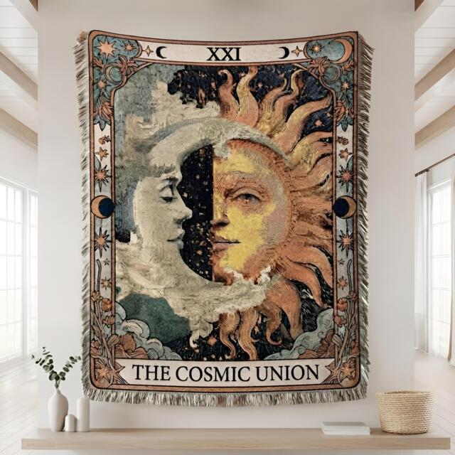 Celestial Sun Moon Woven Blanket, Dark Academia Zodiac Custom Witchy Blanket - image 1