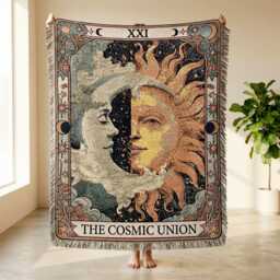 Celestial Sun Moon Woven Blanket, Dark Academia Zodiac Custom Witchy Blanket - thumbnail 3