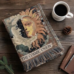 Celestial Sun Moon Woven Blanket, Dark Academia Zodiac Custom Witchy Blanket - thumbnail 2