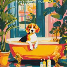 Beagle Bathroom Poster Funny Dog Wall Art Matisse Inspired in Bath Print Tropical Decor Gift For Lovers Gallery - thumbnail 3