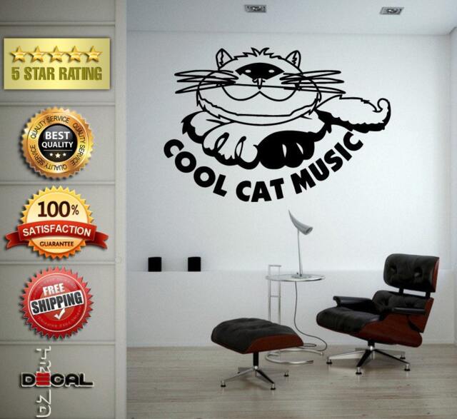 Cool Cat Music Kitten Smiling Words Funny Wall Decal Vinyl Sticker Mural Room Decor L1762 - image 1