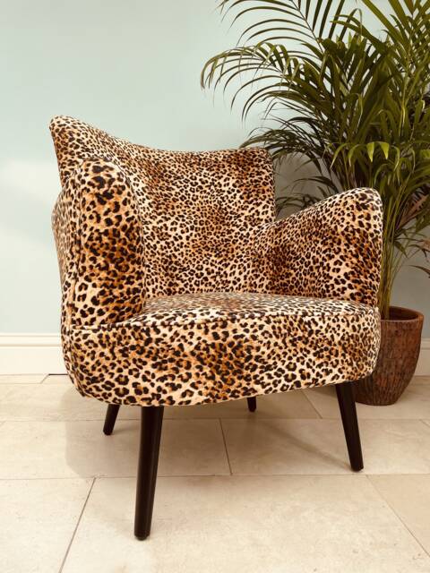 Leopard Animal Print Armchair & Matching Footstool - image 1