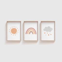 Set Of 3 Girls Nursery Prints, Rainbow Bedroom Playroom Wall Art, Pink - thumbnail 1