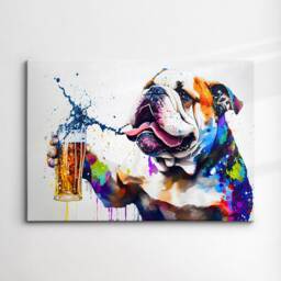 Bulldog Toasting Drink Dog Pet Abstract Modern Painting Wall Art, Framed Canvas Poster Print, Home Kitchen Office Room Decor, Gifts - thumbnail 3