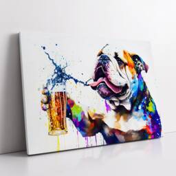 Bulldog Toasting Drink Dog Pet Abstract Modern Painting Wall Art, Framed Canvas Poster Print, Home Kitchen Office Room Decor, Gifts - thumbnail 2