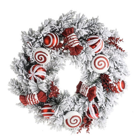 Christmas Snowy Candy Cane Artificial Wreath Decoration, Wall Or Door Hung, Grinch Whoville Design, Large Garland Ornament, Thanksgiving - image 1
