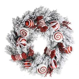 Christmas Snowy Candy Cane Artificial Wreath Decoration, Wall Or Door Hung, Grinch Whoville Design, Large Garland Ornament, Thanksgiving - thumbnail 1