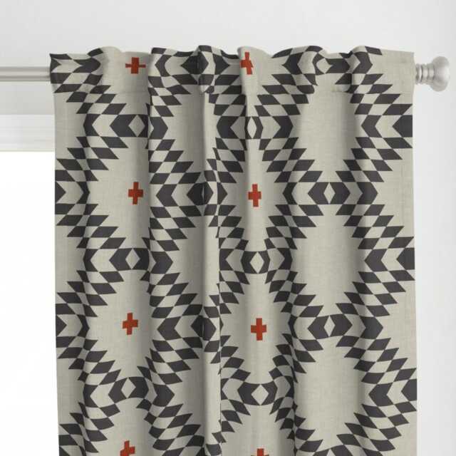 Southwestern Curtain Panel - Geometric Woven Look Neutral Nursery Custom Native Natural Orange Large By Holli_Zollinger - image 1