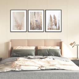 Set Of 3 Natural Beige Prints, Pampas Grass Bedroom Wall Art, Living Room Posters, Neutral Boho Unframed - thumbnail 3