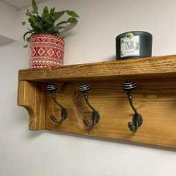 Coat Rack Country Style With Cast Iron Ceramic Shell Tip Hooks - thumbnail 4