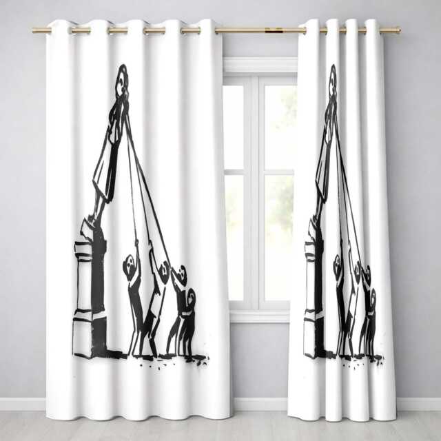 Children Pulling Woman Statue Minimal Graffiti Bold Unique Artwork For Home Decor Readymade Eyelet Ring Top Thermal 100% Blackout Curtains - image 1