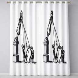 Children Pulling Woman Statue Minimal Graffiti Bold Unique Artwork For Home Decor Readymade Eyelet Ring Top Thermal 100% Blackout Curtains - thumbnail 3