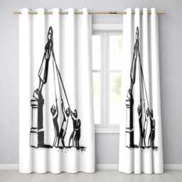 Children Pulling Woman Statue Minimal Graffiti Bold Unique Artwork For Home Decor Readymade Eyelet Ring Top Thermal 100% Blackout Curtains - thumbnail 1