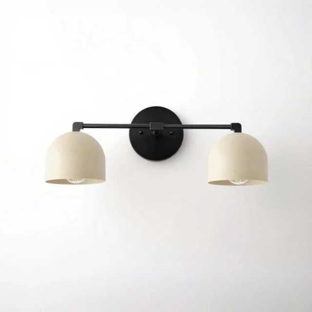 Mid-Century Modern Brass Vanity Light With Matte White Dome Shades - Bathroom Fixture - image 1