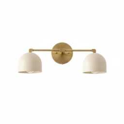 Mid-Century Modern Brass Vanity Light With Matte White Dome Shades - Bathroom Fixture - thumbnail 2
