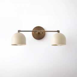 Mid-Century Modern Brass Vanity Light With Matte White Dome Shades - Bathroom Fixture - thumbnail 3